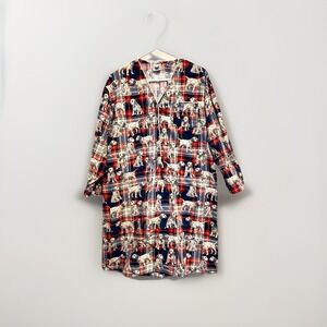 Vtg Eileen West For Disney 101 Dalmatians 90s Night Shirt M Flannel Plaid Gown